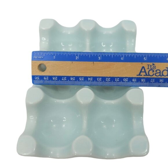 Fishs Eddy Light Baby Blue Ceramic 6 Well Vintage Egg Holders Trays 6.75" x 5" - Picture 10 of 10